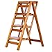 KYOFIS Multi-Functional Folding Ladder Stool, Solid Wood Step Stool Multi-Layered Stool for Library, Home Kitchen, Household Work, Garage (Color : 4-Step-Brown)