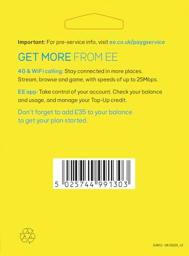 EE £35 Unlimited Data, Calls and Texts Pay As You Go Sim Card
