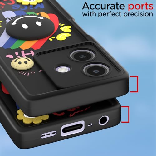 Image of Pikkme Back Cover for Oppo A3x 5G / A3x 4G / A3 5G | Soft Silicone| Cute Rainbow Smile & 3D Cartoon Flower Design | Shockproof Raised Camera Protection Bumper Case (Black)