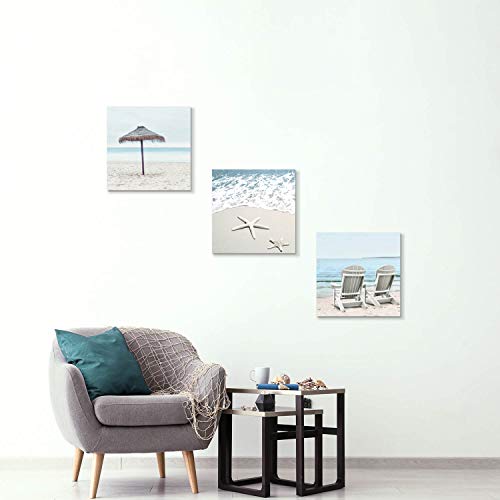 Coastal Canvas Wall Art - Beach Scene, 3 Panels, 12"x12 - Image 3