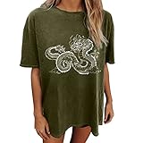 Chinese Dragon Graphic T Shirts Short Sleeve Casual Round Neck Loose Fit Tees Tops Trendy Ethnic Print Plus Size Shirts