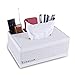 KISSTAKER Multifunction PU Leather Pen Pencil Remote Control Tissue Box Cover Holder Desk Storage Box Container for Home and Office Use (White)