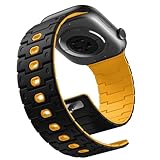 [Bandletic] アップルウォッチ用 マグネットバンド - N52強力磁石搭載 軽量シリコン素材 防水防塵 レトロモダンデザイン 49mm/46mm/45mm/44mm/42mm/41mm/40mm/38mm 対応 5.5-8.3インチ調整可能 スポーツバンド メンズ レディースイエロー/ブラック