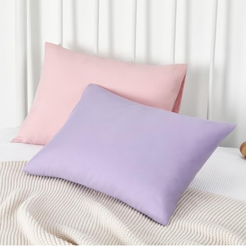 Image of TILLYOU Toddler Pillowcase 2 Pack with Envelope Closure,13 inch x 18 inch Silky Soft Microfiber Travel Kids Pillowcase for Boys and Girls,Light Purple & Light Pink