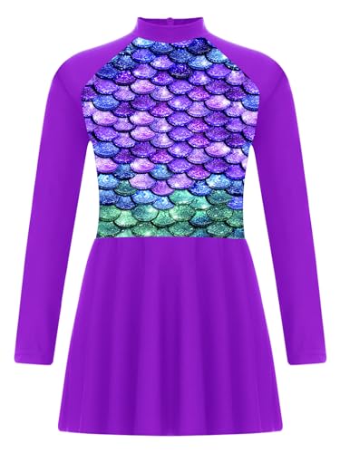 iiniim Girls Long Sleeve Swim Dress Rash Guard Swimsuit Kids Beach Surfing Bathing Suit Swimwear