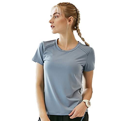 ZoSiP Women's Sportswear Quick Dry Clothing Women's Crew Neck Quick Drying Transpiration Sport Top Jogging Fitness Yoga Wear, Synthetic fibre, Blue, Medium