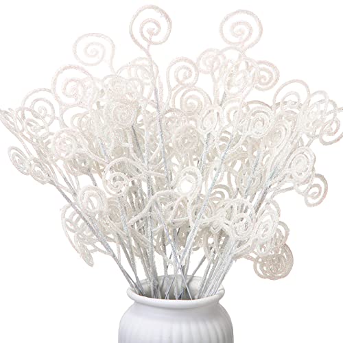 50 Pieces Christmas Tree Picks And Sprays Glitter Artificial Stem Picks Ornaments Decorative Candy Shape Curly Sticks Spray Twigs For Christmas Wedding Holiday Party Wreath Home, 12 Inch (White) #TOP6