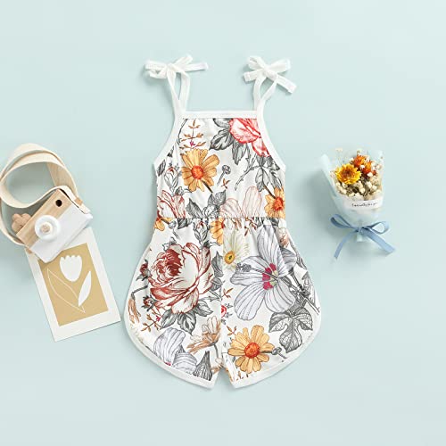 Bmnmsl Newborn Baby Girl Clothes Romper Floral Sleeveless Tie-Up Spaghetti Strap Halter Jumpsuit Infant Toddler Summer Sling Playsuit (A1 White Flower , 2-3T ) #TOP6
