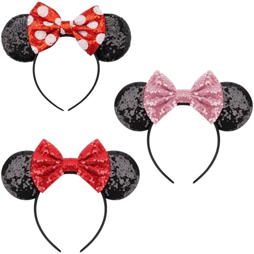 Image of DRESHOW Mouse Ears Bow Headbands Minnie Ears Headband Glitter Party Decoration Cosplay Costume for Women