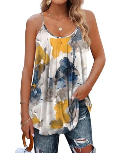 Image of Aokosor Ladies Tops for Women UK Vest Summer Womens Tops Adjustable Spaghetti Straps Ladies Pleated Sleeveless Tank Plus Size 26-28 As Shown 2