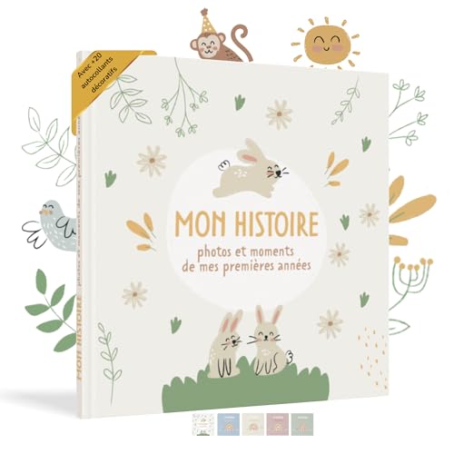 HuBorns - Livre de Naissance pour Coller des Photos et Écrire avec plus de 50 Pages et Autocollants, Album Photo Bebe de Première Année jusqu'à ses 5,...
