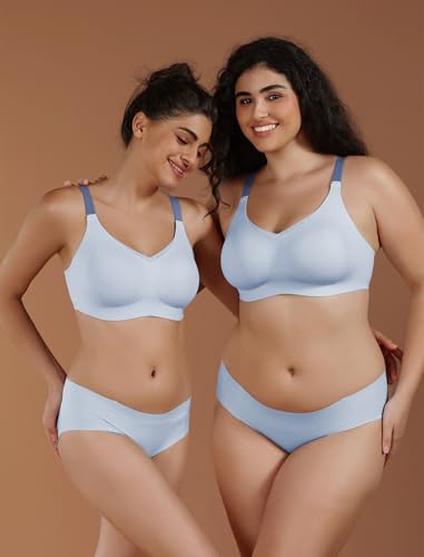 Image of Wireless Bra with Support, Seamless Bra for Women, Mesh Elegance Shaping Bra with Contrast Colored Straps
