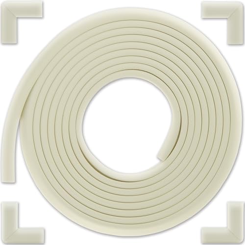 Image of Bebe Earth Baby Proofing Edge and Corner Guard Protector Set for Back to School, 16.4 ft Edges & 4 Foam Corners, Furniture and Table Child Baby Proof Bumpers, Pre-Taped Corner Cushions - Oyster White