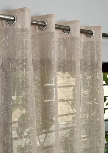 Image of Exporthub Cotton Sheer Curtains 7 feet Long Set of 2 for Door Curtains Brown Color - (EHSPR062 74)
