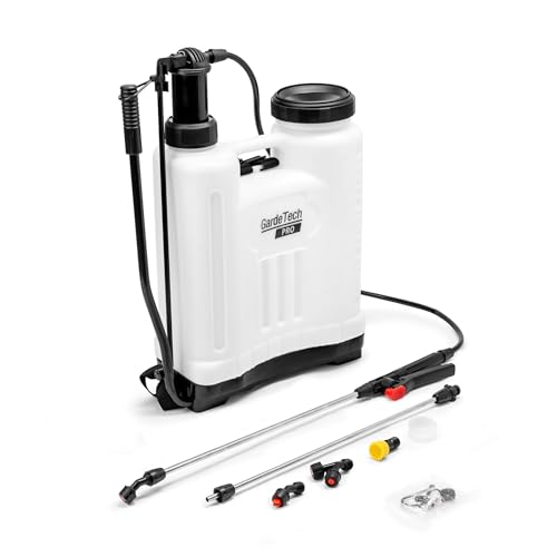GardeTech Pulvérisateur à pression 20L - Pulvérisateur à dos avec pression 4 bars, 4 buses de pulvérisation, lance télescopique de 100 cm, tuyau de 145 cm -...