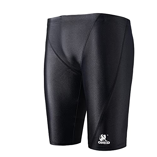 OMID Men's Swimming Jammers Endurance+ Quick Dry Swimming Suit Solid Swim Jammers for Men, Black-1251, XL,Waist 28''-31''