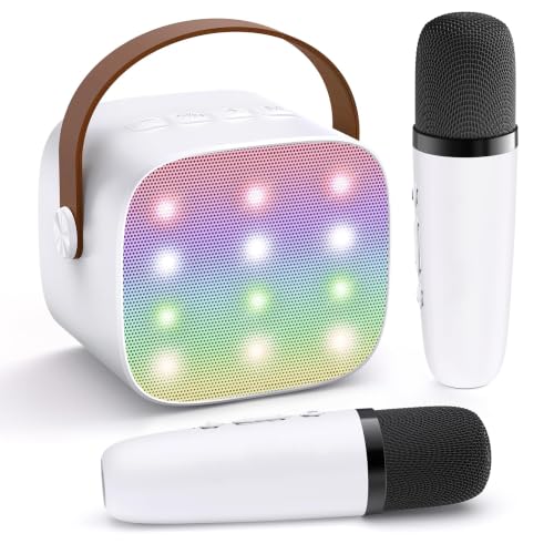 Image of YLL Mini Karaoke Machine for Kids Adults, Portable Bluetooth Speaker with 2 Wireless Microphones,Toys Birthday Gifts for Girls 3, 4, 5, 6, 7, 8, 9, 10, 11, 12+ Years Old Toddler Teens(White)