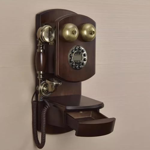 DAEOIBHJR Teléfono Retro De Pared con Timbre Mecánico Fuerte, Teléfonos De Madera Antiguos para Teléfonos Fijos, Teléfono Antiguo con Cable Y Botón Pulsador para El Hogar,B
