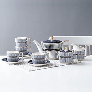 Tea Set for Adults Coffee Cup Sets Teacup and Saucer Set Royal Blue Tea Sets for Afternoon Tea with Teapot, Creamer Pitcher, Sugar Bowl
