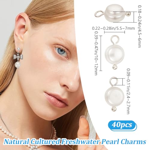Beebeecraft 1 Box 40Pcs Pearl Oval Charms Freshwater Natural Cultured Pendants with Silver Brass Ball Head Pins for Summrt DIY Bracelet Necklace Jewellery Making (Hole: 2.3~2.6mm) - Image 2