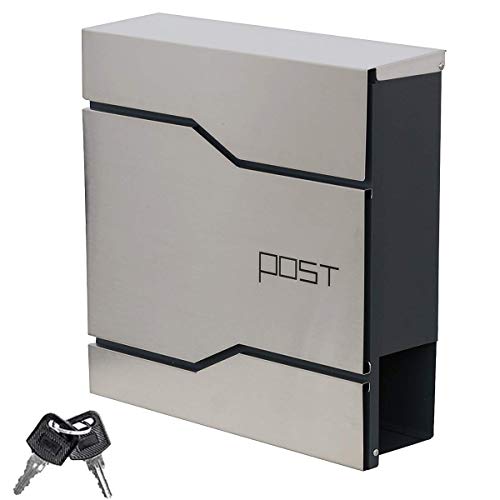 Preisvergleich Produktbild AUFUN Briefkasten Edelstahl mit Zeitungsfach Modern Wandbriefkasten mit Zeitungsrolle Design Post Mailbox Mit Schloss Wetterfest Postkasten Groß Elegant Pulverbeschichtung (Typ B)
