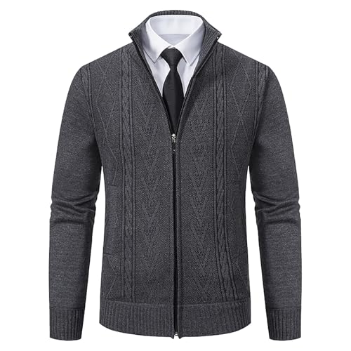 Muscularfit Cardigan Sweater for Men Full-Zip Loose Fit Long Sleeve Casual Knitted Cardigans Fashion Winter Warm Coat Jackets Prime of Day Deals Today 2024 Wool Jacket Men 2024 Dark Gray 3X