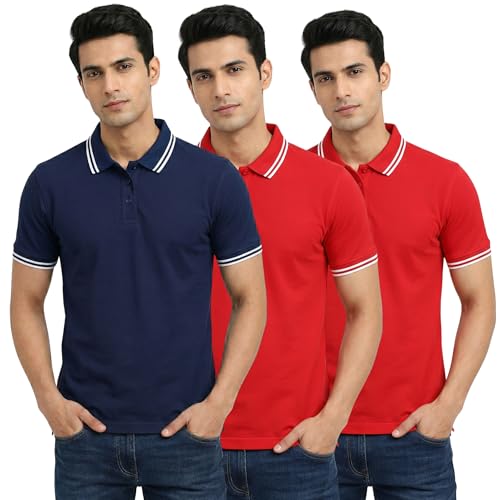 Image of Hangout Hub Hybrid Men's Polycotton Polo T-Shirt | Solid Finish | 260 GSM Premium Fabric | Half Sleeve Collared Neck | Regular Fit | Casual & Office Wear | Set of 1, 2 & 3