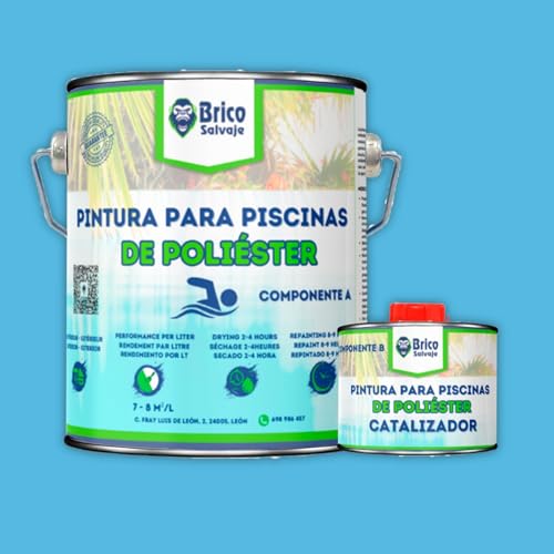 BRICOSALVAJE Pintura para Piscinas de Poliester, Cemento, De Fibra, Baldosas | Dos Componentes | Buena adherencia (AZUL, 5+0,75 KG)