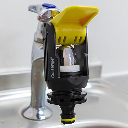 Yellow Universal Kitchen Tap Adaptor with Quick Click-Lock Connector – Fits Most Indoor Taps, Easy Hose Attachment, Leak-Free, Durable Plastic, Compatible with Hozelock & Gardena Systems