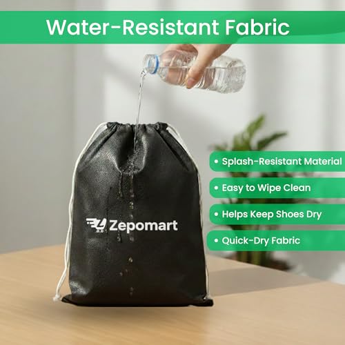 Image of Shoe Bag for Travel & Storage 16 x 12 Inch with FREE Shoe Cover, Dustproof & Water-Resistant Non Woven Shoe Organizer for Men & Women, Footwear Bag for Luggage, Gym & Home (Black, Pack of 1)