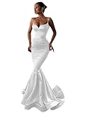 Lvxiuzi Women's Mermaid Sweetheart Spaghetti Straps Prom Dresses Ruched Long Evening Gowns White US8