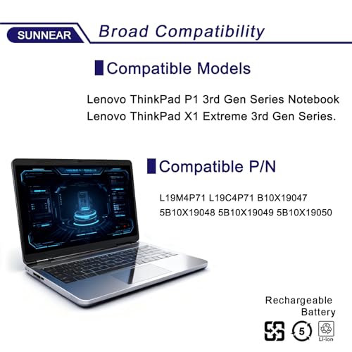 Image of 80Wh L19C4P71 L19M4P71 5B10X19049 Laptop Battery for Lenovo ThinkPad X1 Extreme P1 3rd Gen ThinkPad X1 Extreme 3rd Gen Series Notebook SB10X19048 5B10X19050 15.36V 5235mAh