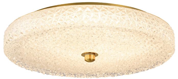 BRRSKBK Large Crystal Ceiling Light Fixture Flush Mount 16" Modern Gold Ceiling Lighting Round LED Ceiling Light Clear Glass Bathroom Ceiling Light For Bedroom Kitchen Hallway Living Room
