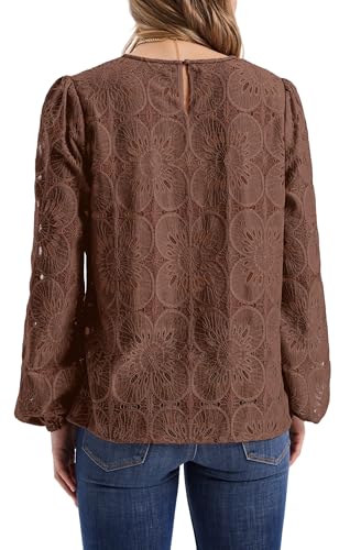 Image of OFEEFAN Blouses for Women Dressy Casual Spring Tops 2026 Summer Outfits Flower Lace Crochet Long Sleeve Shirts