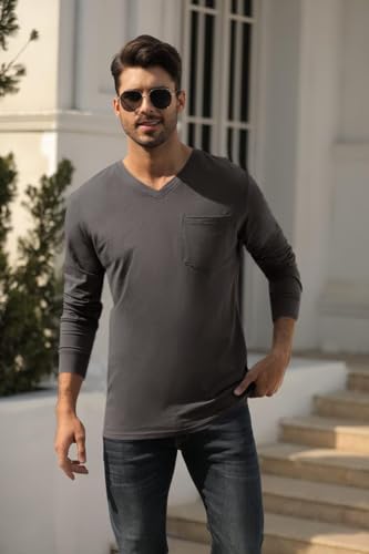 Wihion Men's Long Sleeve V-Neck Tee Shirt Tops with Pocket4