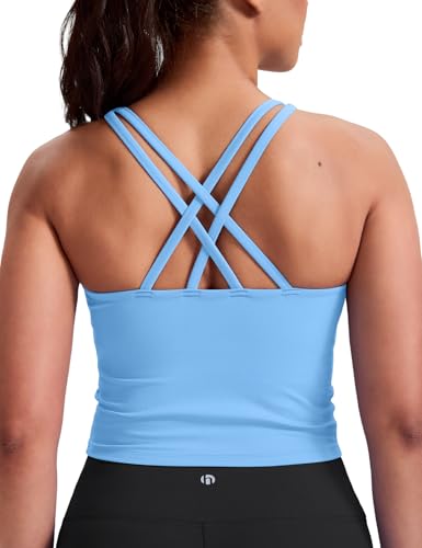 Image of HeyNuts Longline Zeal Bras Medium Impact Wirefree Sports Bras Workout Crop Tank Tops with Removable Pads, A-D Cups