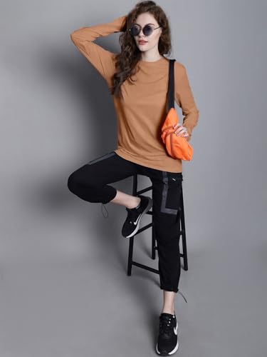 Image of JUNEBERRY Pure Cotton Round Neck Regular Fit Core Fashion Solid Full Sleeve T-Shirt for Women & Girls (Colors: Black, Cork, Green, Navy, Swanwhite & White)