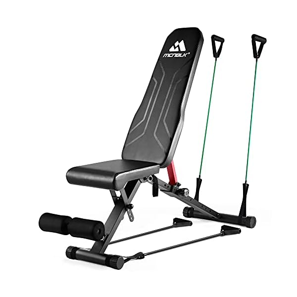 Weight-Bench-for-Full-Body-Foldable-Workout-Bench-650lbs-MCNBLK-Adjustable-Workout-Bench-Press-for-Home-Gym-Strength-Training-Benches-Sit-Up-Bench-Incline-Decline-Flat-8-Positions-Resistance-Bands Adjustable weight bench, Foldable Incline Decline Workout Benches, Professional Fitness Bench for Full body exercise, Easy to assemble!