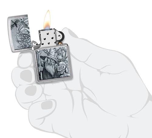 Image of Zippo Mystical Beings Design Brushed Chrome, Windproof Pocket Fuel Refillable Lighter, BIS Certified