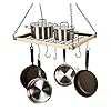 SODUKU Pot Pan Rack with Shelf Grid, Ceiling Mounted Hanging Multi-Purpose Wood & Metal Cookware Hanger Organizer Kitchen Storage with 10 Hooks SODUKU Pot Pan Rack with Shelf Grid, Ceiling Mounted Hanging Multi-Purpose Wood & Metal Cookware Hanger Organizer Kitchen Storage with 10 Hooks