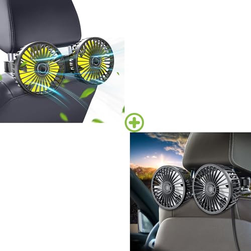 Image of Qidoe 2 PCS Car Fan for Backseat, Dual Heads Car Faan USB Car Rear Seat Fan Car Cooling Fan, 3 Speeds 360° Rotatable Strong Wind Portable USB Fan with Adjustable Clip Electric Car Fans for All Cars