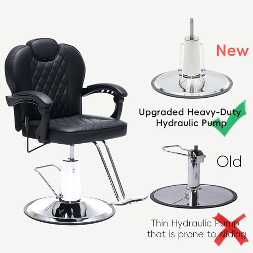 Image of Barber Chair with Heavy Duty Hydraulic Pump, Salon Chair for Hair Stylist, 360 Swivel 90-140 Backrest Reclining Chairs, Portable Height Adjustable Hair Chair for Barbershop (Black-Quilted)