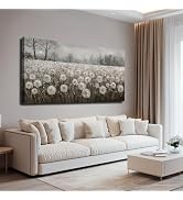White Flowers Wall Art for Living Room Framed Wall Decor Dandelion Wall Art Artwork Canvas Painti...