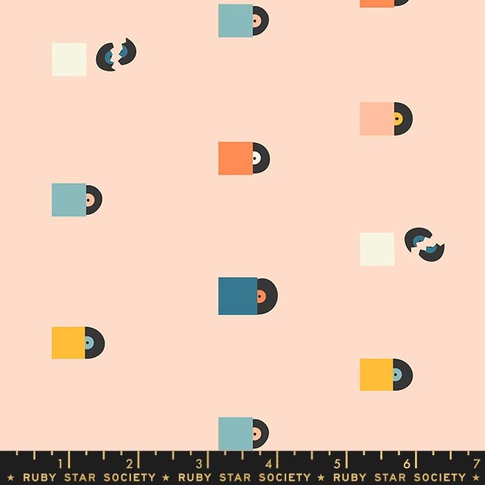 Broken Records Retro Peach, Ruby Star Society Pop Cotton Fabric, Sold by The Quarter Yard