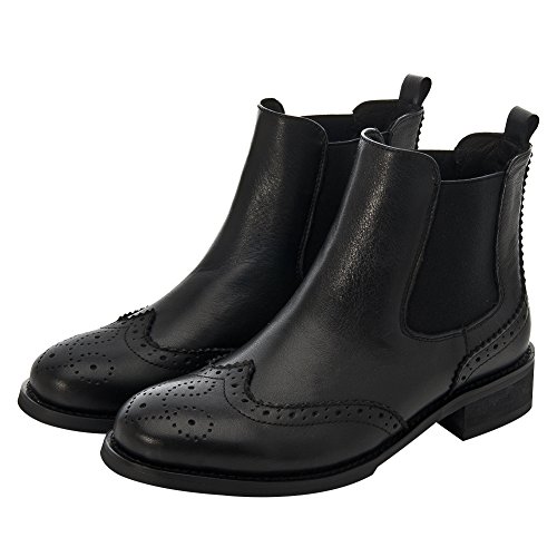 rismart Women's Brogue Wingtip Ankle High Slip on Comfort Genuine Leather Chelsea Boots3