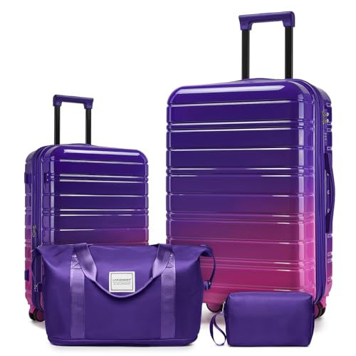 Image of LARVENDER Luggage Sets 4 Piece, PC+ABS Expandable Suitcases with Wheels | Suitcase Set for Women and Men|Checked Luggage|Carry On Luggage|Hardside Lightweight|Midnight Berry