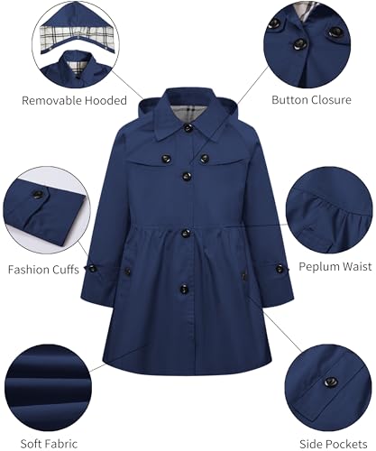 Betusline Girl's Rain Jackets Lightweight Waterproof Hooded Trench Coat Raincoats for Kids,2-14 Years4