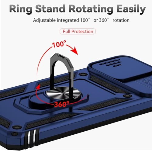 Jhxtech for Honor X8 Case, (Not fit X8 5G) TFY-LX1 Case with Tempered Glass Screen Protector and Slide Camera Cover, Magnetic Ring Car Mount Holder Kickstand Protective Cover for Huawei Honor X8 Blue - Image 4