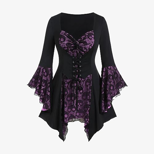Womens Medieval Lace Tops Blouses for Women Spaghetti Strap 3/4 Butterfly Bell Sleeve Long Victorian Gothic Shirts 20252
