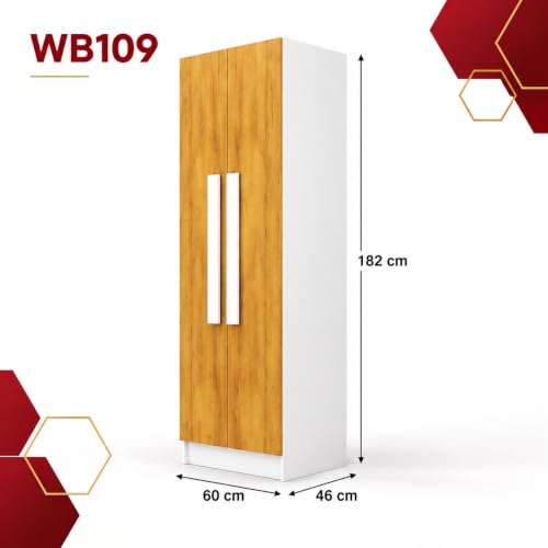 Image of Bniture Wooden Almirah for Clothes, Door for Bedroom, 2 Door Wardrobe with 4 Shelves Huge Storage Space (46D x 60W x 182H CM) | 3 Year Warranty (Frosty White & Giant Wood)